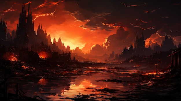 image representing a destroyed city in a fire