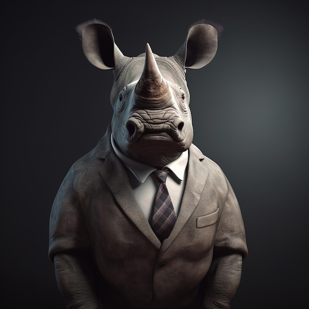 Image of a rhinoceros businessman wearing a suit on clean background Wildlife Animals Illustration generative AI