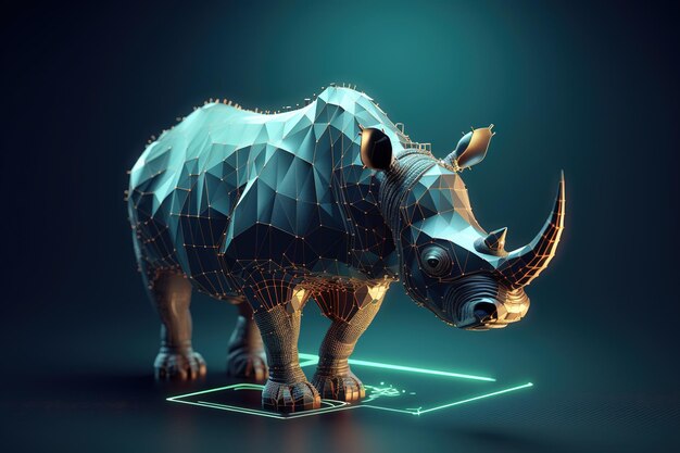 Image of a rhinoceros with technology concept Wild Animals Illustration generative AI