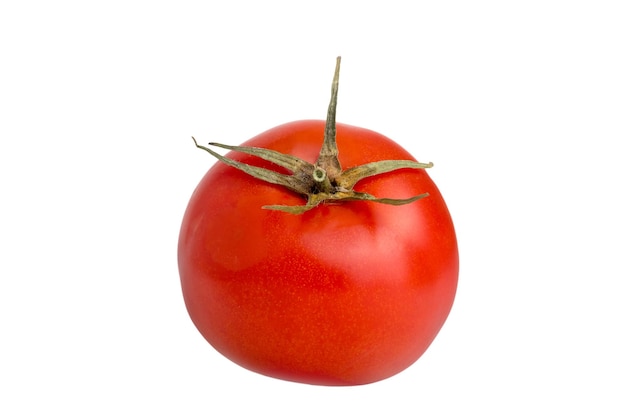 image of ripe vegetable red tomatoes with a tail on a white background