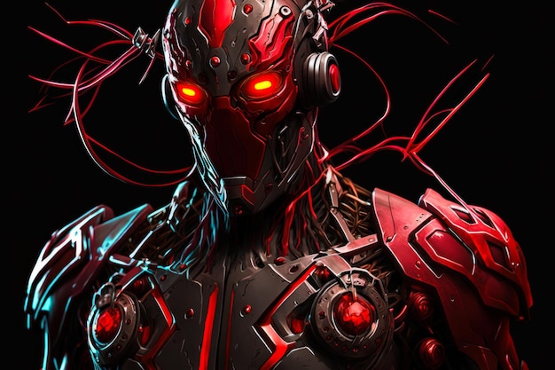 An image of robot with glowing red eyes Generative AI