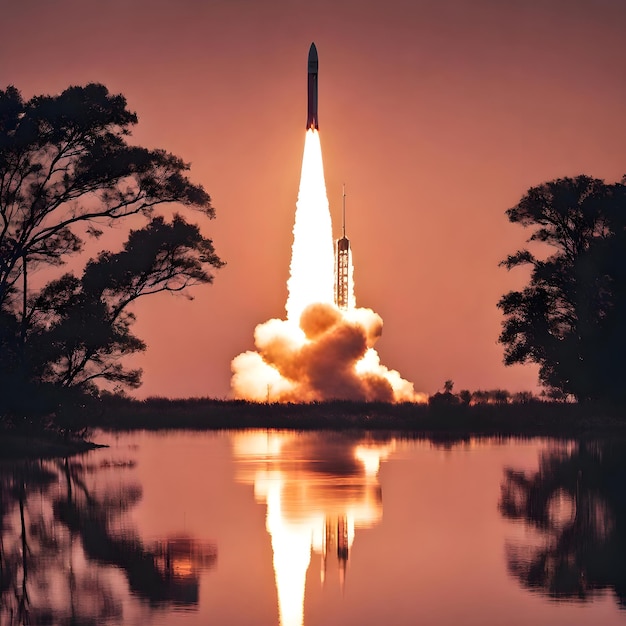 Photo an image of a rocket launching forcefully