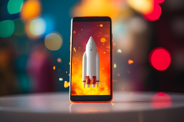 Photo an image of a rocket on a smartphone screen