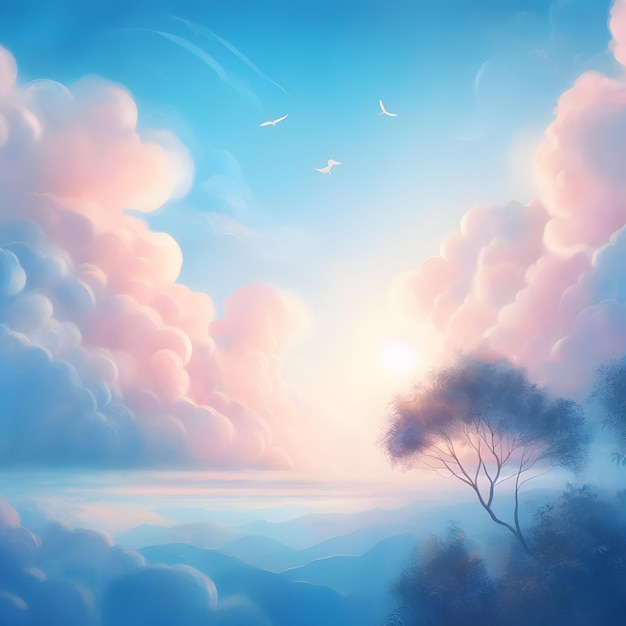 Image of Romantic Blue Sky with Soft Fluffy Clouds
