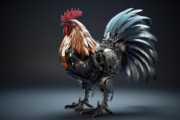 未来世界の未来機械である鶏のイメージ 家畜のイラスト 生成AI