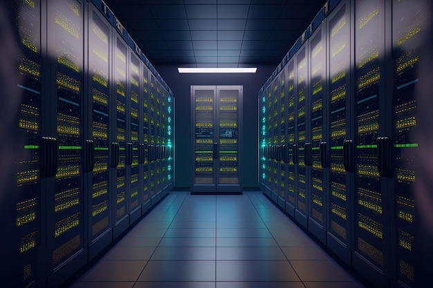 Image of a Running Data Center with Server Rack Rows