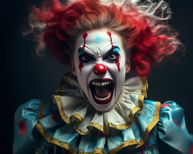 an image of a scary clown with red hair