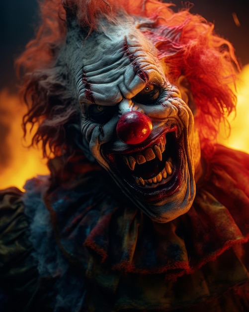 an image of a scary clown with red hair