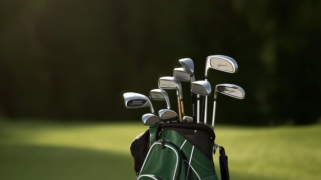 An image of a shiny set of golf clubs in a bag