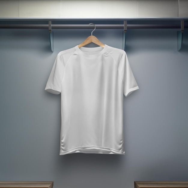 a image of a shirt with round neck on hanger