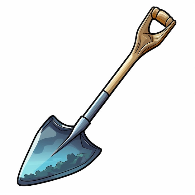 Photo an image of a shovel with a wooden handle and a blue background