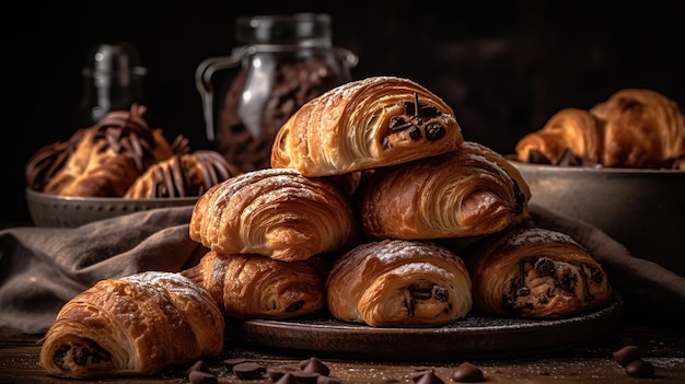 The image showcases the creamy chocolate insides and freshness of the croissants