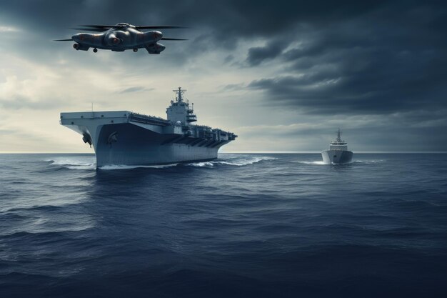 The image showcases the sleek design of the drone as it glides across the water surface towards