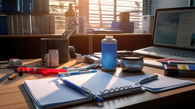 An image showcasing various office supplies used by doctors