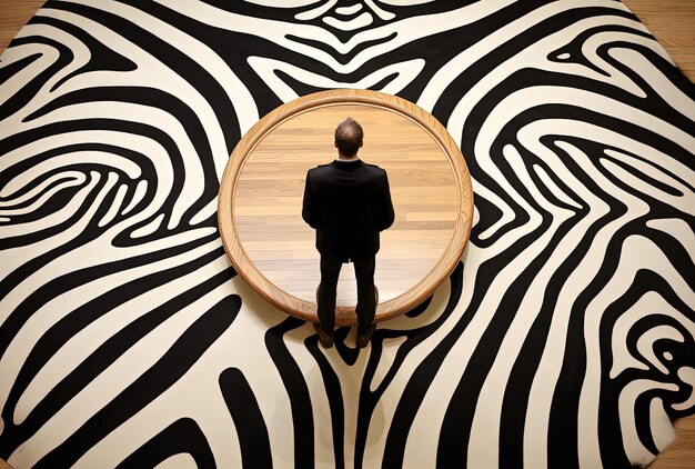 an image showing a black and white zebra rugs in the style of wood