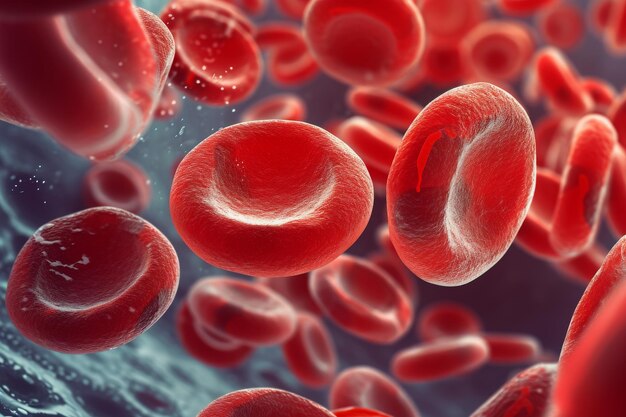 혈관을 통해 흐르는 적혈구의 이미지 정상 및 비정상적 인 적혈세포의 클로즈업 뷰 AI 생성