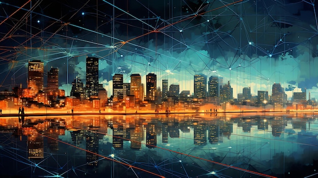 изображение, показывающее технологию и карту города сверху Генеративный ИИ