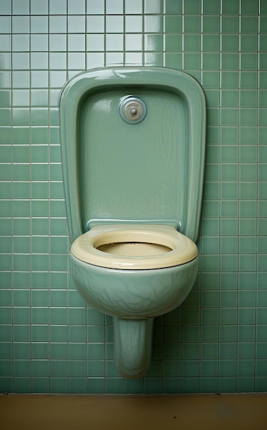 a image showing a toilet urinal mounted on a tiled wall