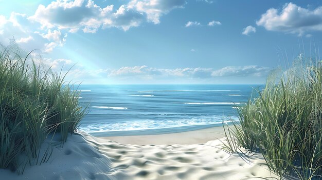 Foto l'immagine mostra una bellissima spiaggia con sabbia bianca e acqua blu il sole splende intensamente e ci sono alcune nuvole nel cielo