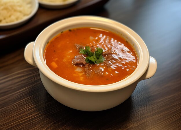 The image shows a bowl of soup