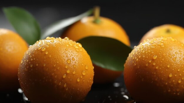 The image shows a group of orange droplets on a black surface