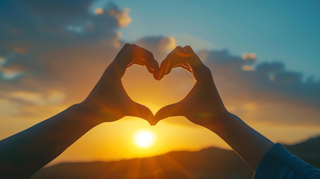 Foto l'immagine mostra un tramonto a forma di cuore i colori caldi del tramonto e la forma del cuore creano una sensazione romantica e pacifica