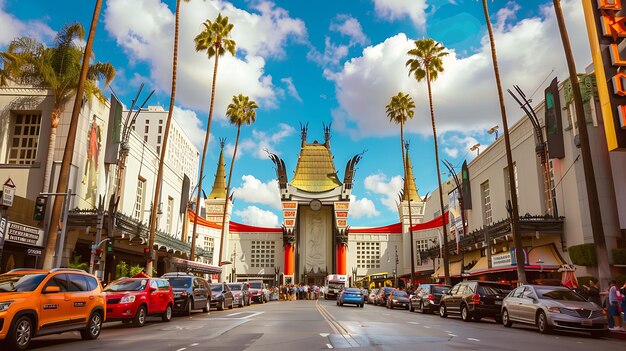 Photo the image shows a street in los angeles with the famous tcl chinese theater in the background