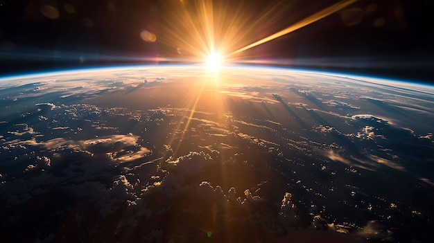 The image shows a sunrise from space The view is from the International Space Station looking towards the Earths horizon