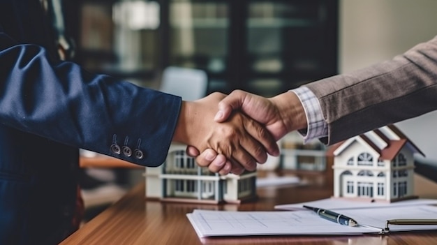 Image shows two architects shaking hands as they close a deal GENERATE AI