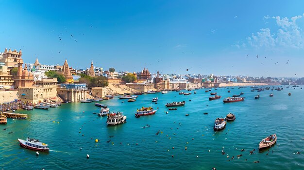 Photo the image shows a wide river with many boats on it the boats are mostly small and wooden and they are filled with people