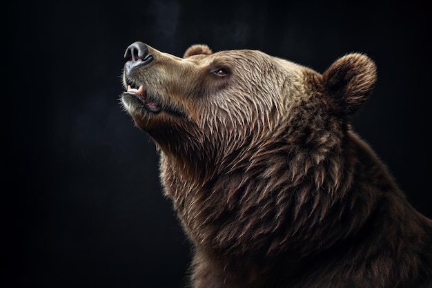 Photo image of side profile a ferocious brown bear roared gothic wildlife animals illustration generative ai