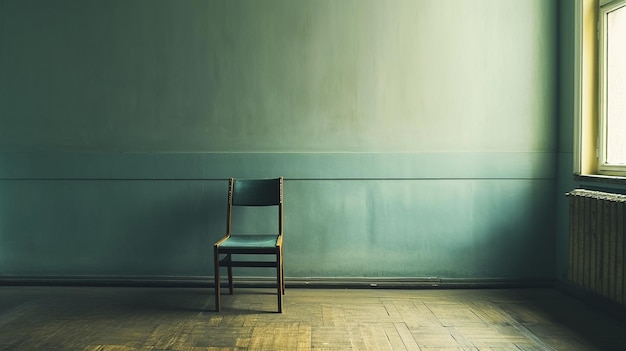 Photo an image of a single chair placed in the middle of an empty room