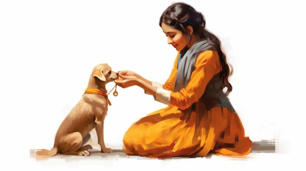 An Image of a Sister Tying a Rakhi on Her Pet