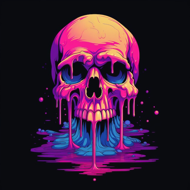 Photo an image of a skull dripping with liquid on a black background