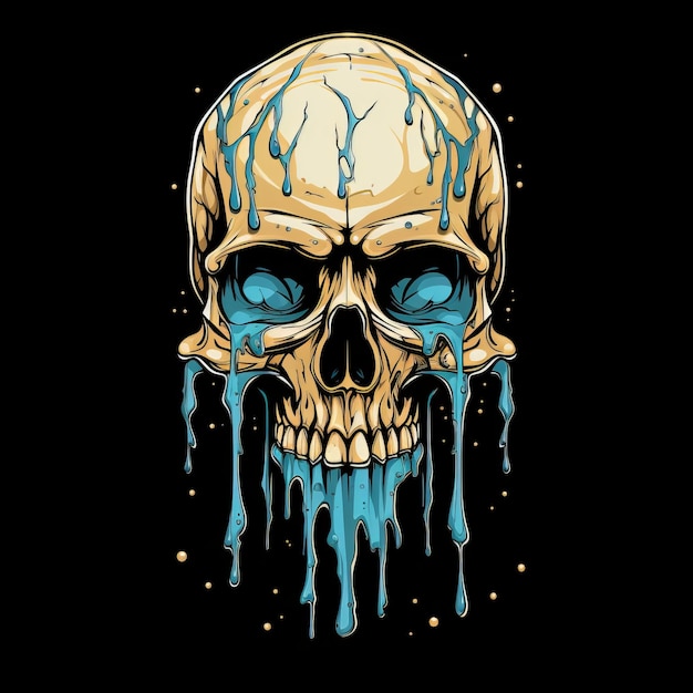 Photo an image of a skull with blue dripping on it