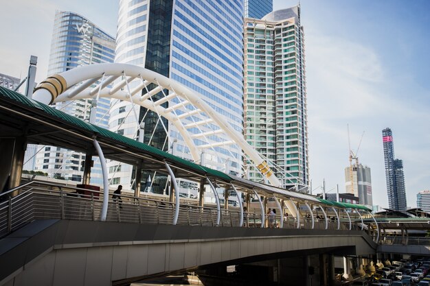 Image of skyscrapers with the bridge and sky.