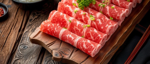 image of sliced fatty beef roll for hot pot