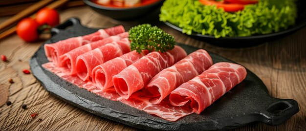 image of sliced fatty beef roll for hot pot