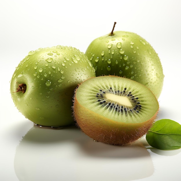 Image of sliced kiwi fruit on white background