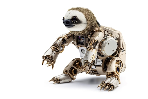 Image of a sloth modified into a robot on a white background Wild animal Illustration Generative AI