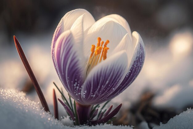 Image of a snow crocus taken vertically from a garden