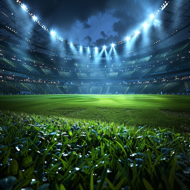 Photo image of a soccer field green lawn good lighting