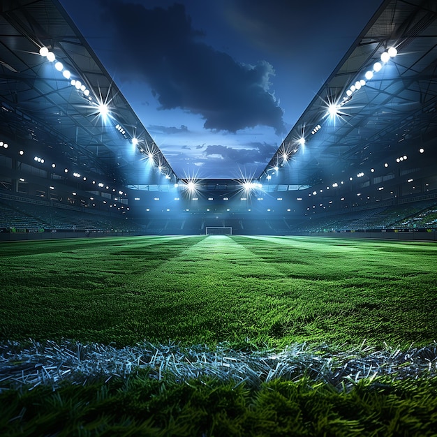 Photo image of a soccer field green lawn good lighting