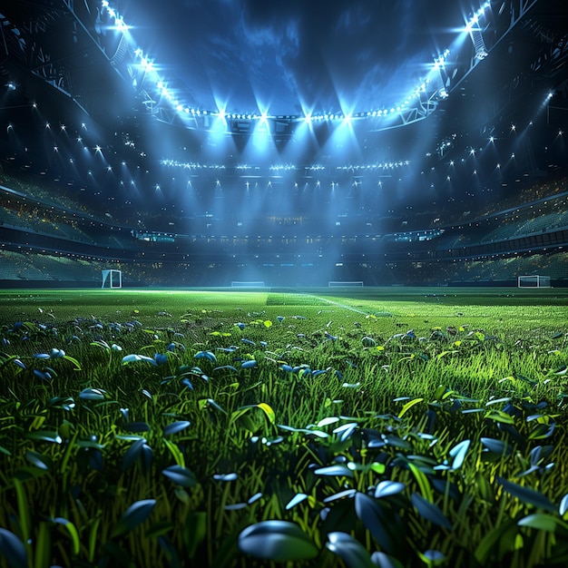 Photo image of a soccer field green lawn good lighting