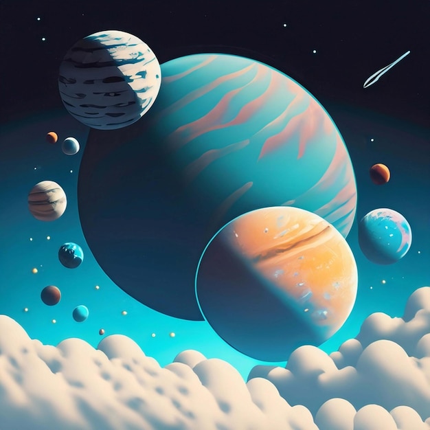 Photo image of space scene with planets in the foreground and stars in the background