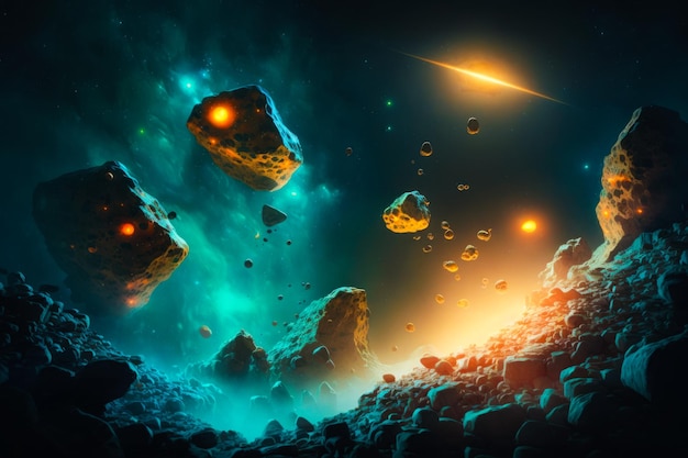 An image of space scene with rocks and stars Generative AI