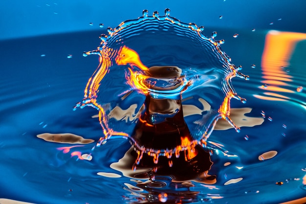 Image of Splash of blue with a brilliant orange water drop