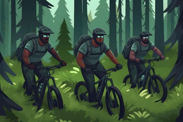 Image of sporty company friends on bicycles neural network ai generated