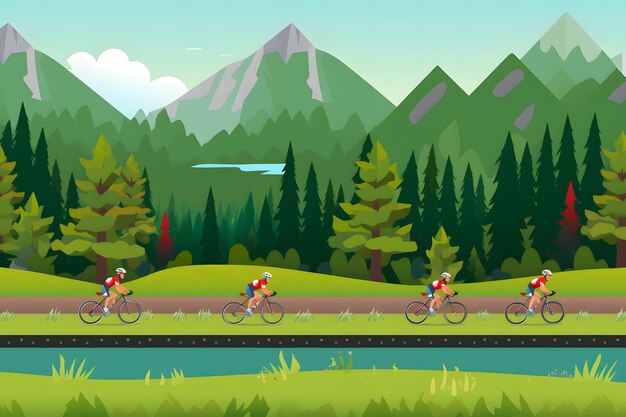 Image of sporty company friends on bicycles Neural network AI generated