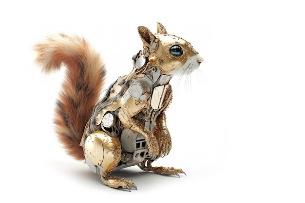 Image of a squirrel modified into a electronics robot on a white background Wildlife Animal illustration generative AI